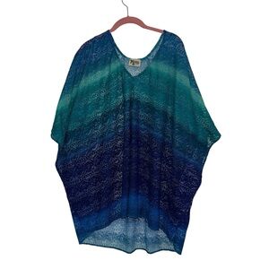 Show Me Your Mumu Teal Ombre Crochet Cover Up Large Resort Boho